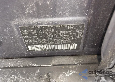 2013 Subaru Outback 2.5I Premium z USA, uszkodzony, nr VIN 4S4BRBCC9D3285779